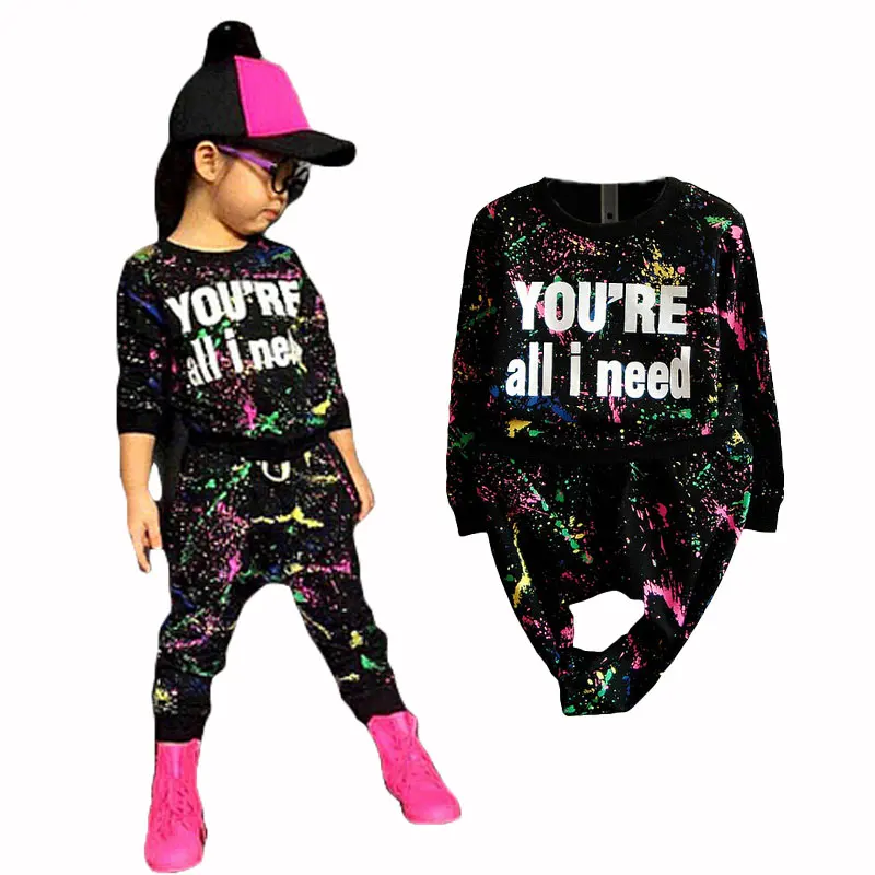 new fashion girls tracksuit baby kids sport clothes set coloful letter